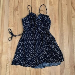 Zaful Black and White Heart Polka Dot Wrap Around Mini Dress L